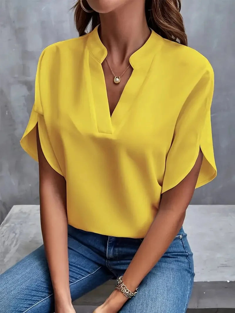 Blusa Manga Curta com Decote em V