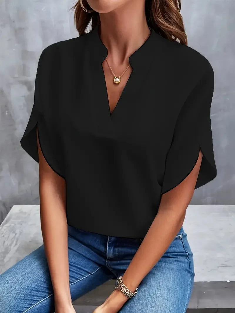 Blusa Manga Curta com Decote em V