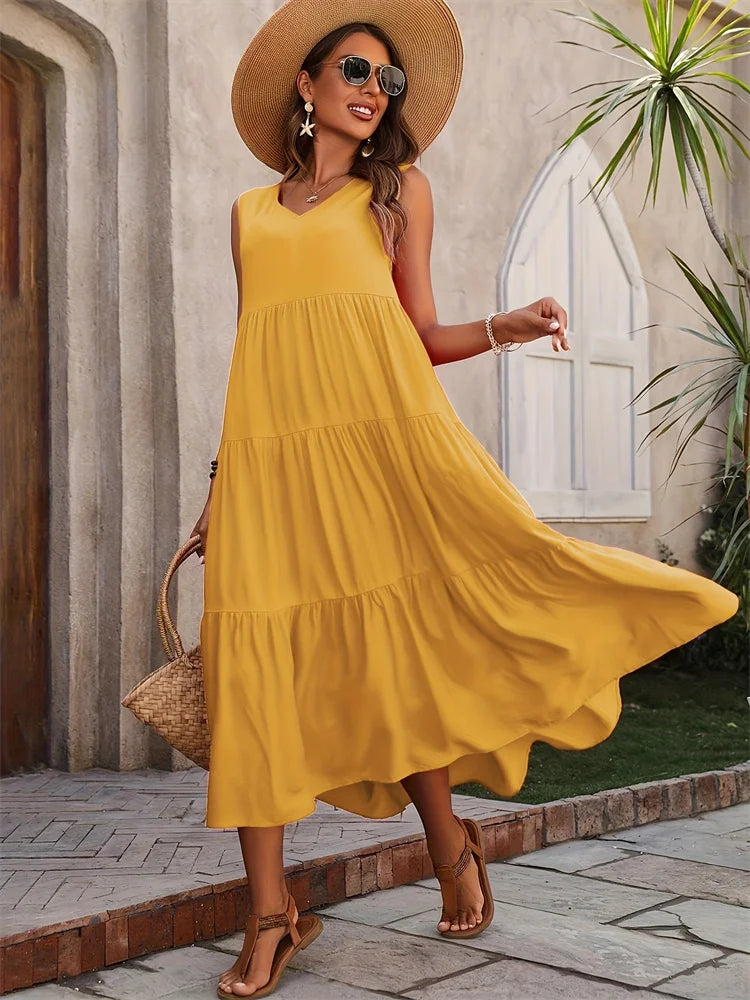 Vestido Midi com Decote em V