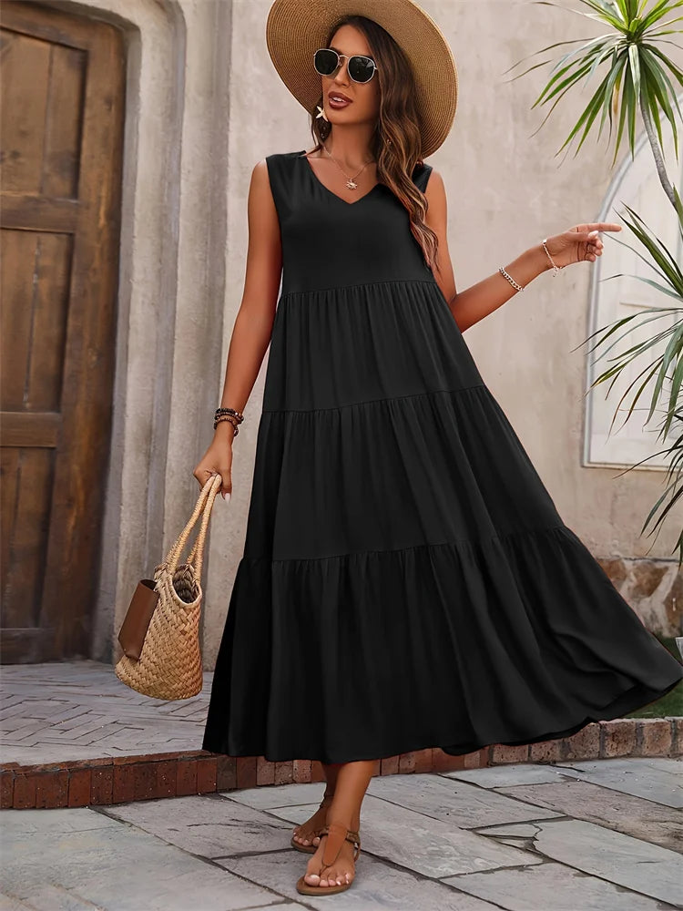 Vestido Midi com Decote em V