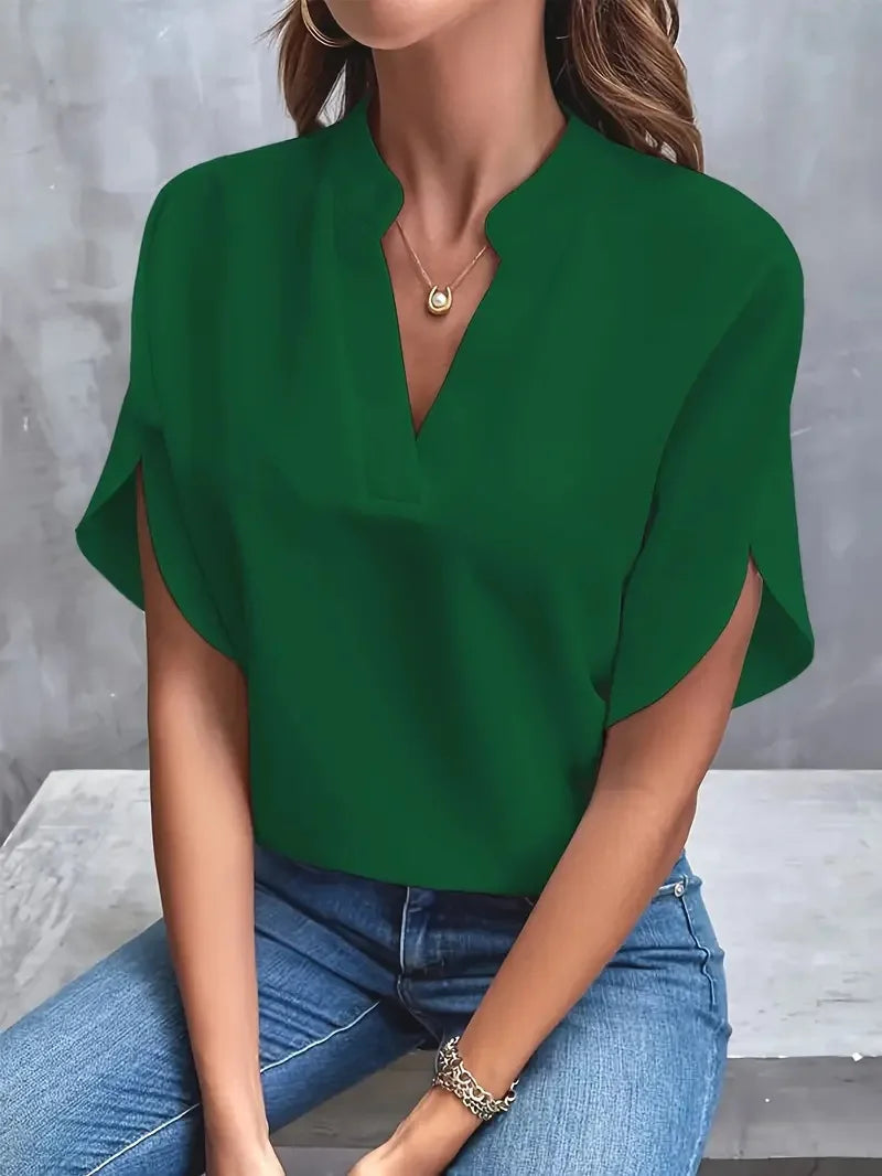 Blusa Manga Curta com Decote em V