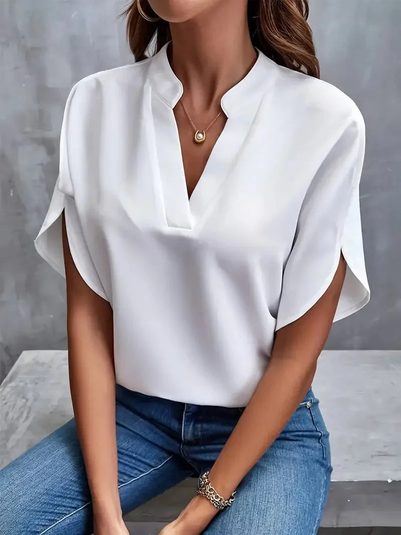 Blusa Manga Curta com Decote em V