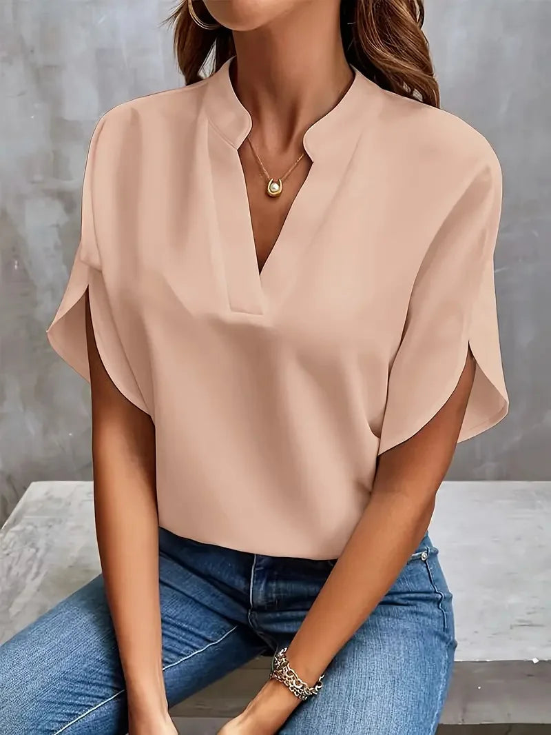 Blusa Manga Curta com Decote em V