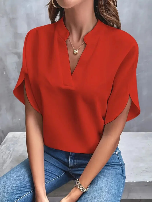 Blusa Manga Curta com Decote em V